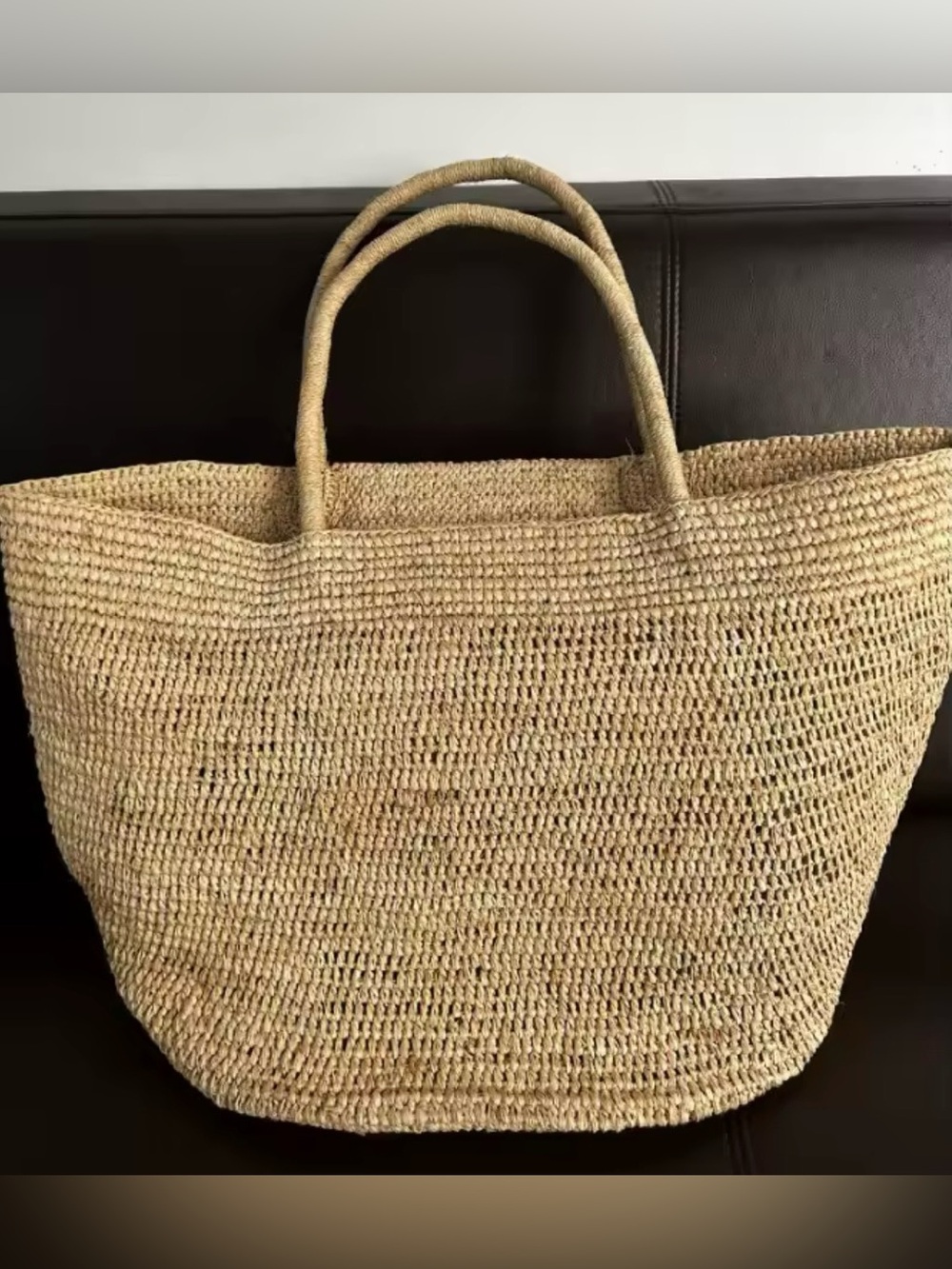 Large Natural Color Beige raffia straw bag Tote